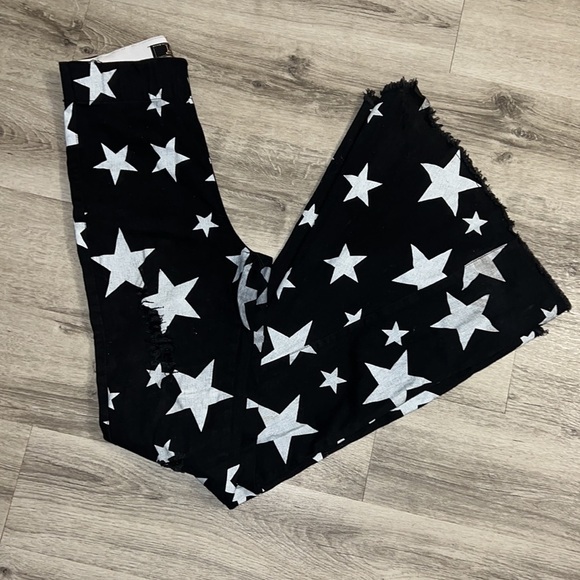 Lucky & Blessed Super Flare Black Star Western Boho Hippie Distressed Jeans Sz.S - Picture 3 of 10